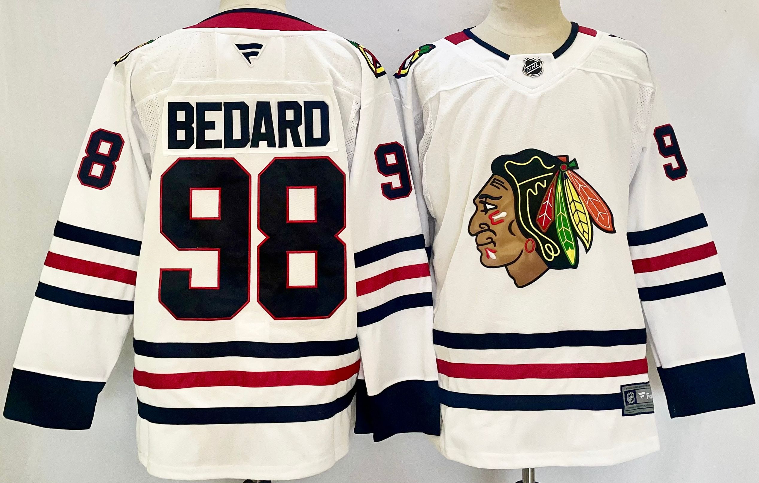 Men Chicago Blackhawks #98 Connor Bedard White 2025 Home Premier Player NHL Jersey